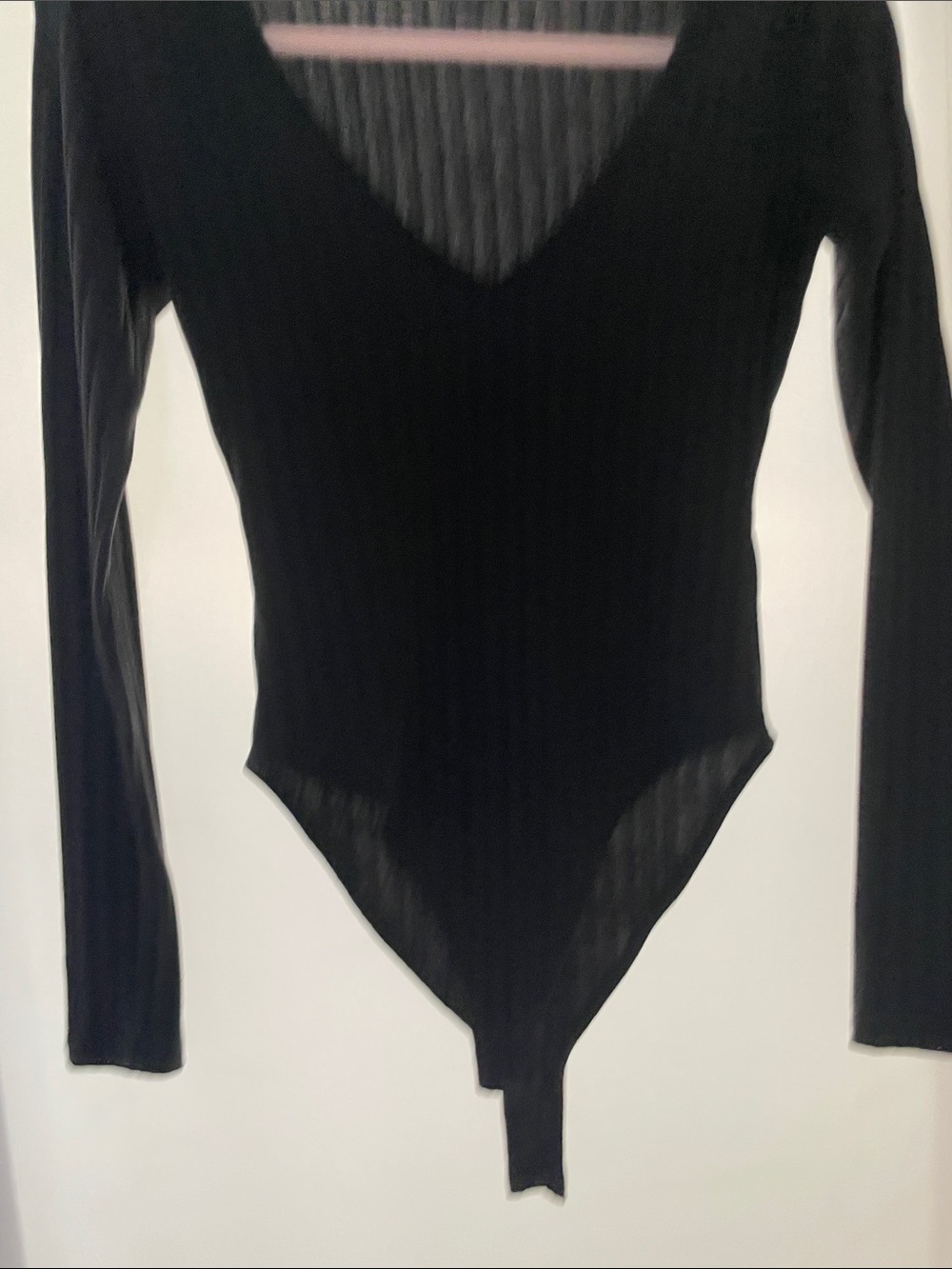 Forever 21 Black Ribbed V-Neck Long Sleeve Bodysuit